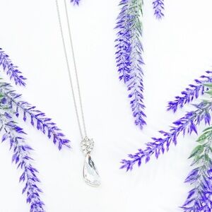 Stunning Extravagant Clustered CZ Oblong Silver Tone Pendant Necklace